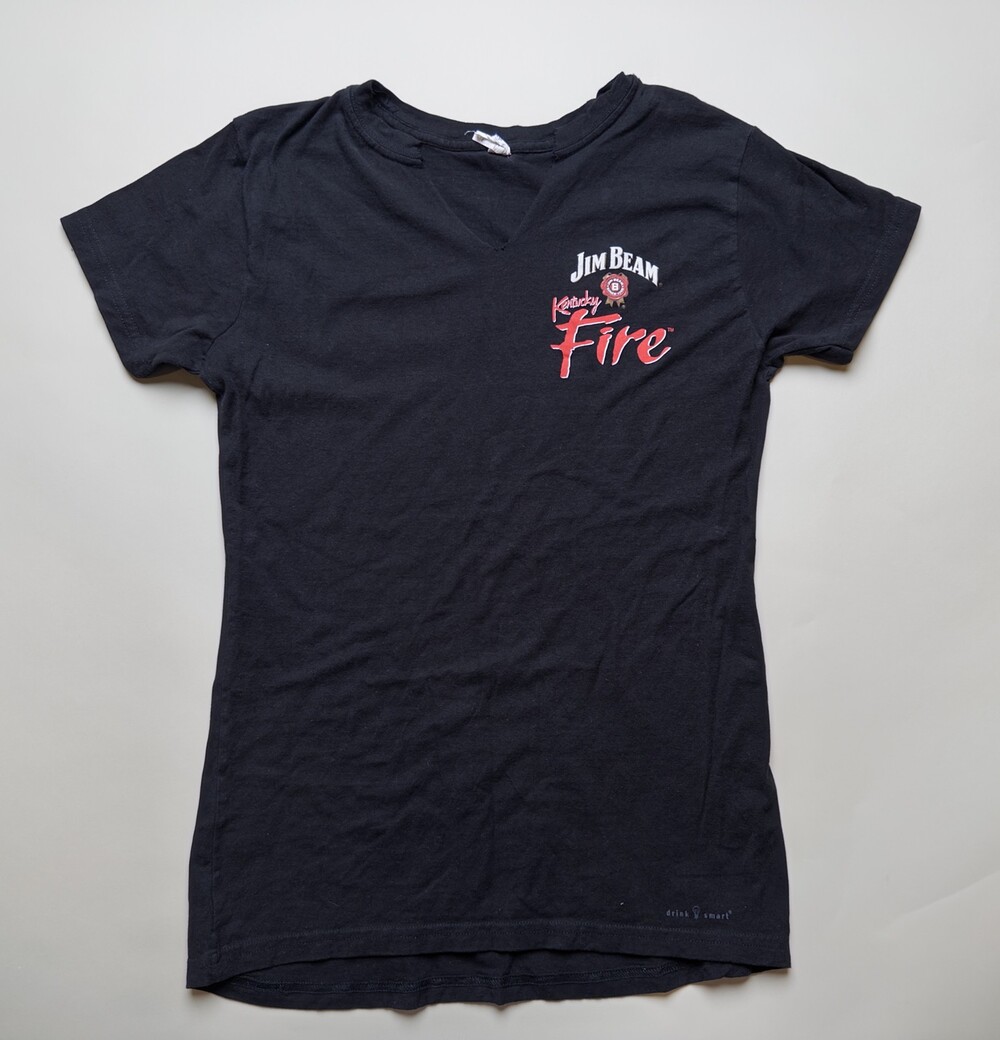 Jim Beam Kentucky Fire Shirt Womens XL Whiskey Promo Distressed Graphic Tee